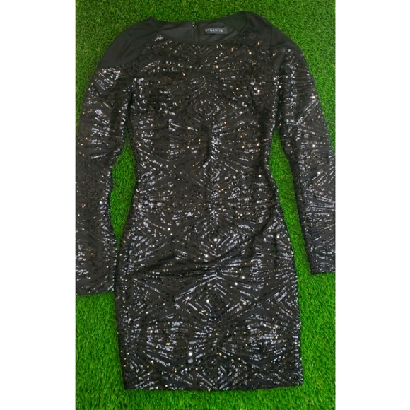 NWOT Dynamite Classy LongSleeve Black Sequin Dress - Picture 3 of 5